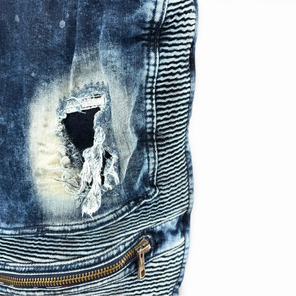 Rockstar Distressed Moto Jeans Acid Wash Zip Biker Denim 38